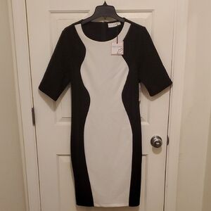 Bisou Bisou Elegant Black and White Midi Dress